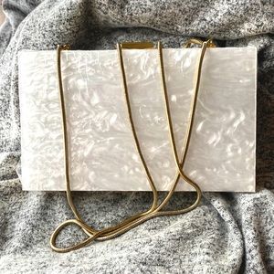 Rachel Zoe White Marbled Box Clutch With Evening Bag Strap! Bride/Wedding Vibes!